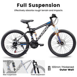 Ecarpat Mountain Bike with 24/26/27 Inch Wheels - 21-Speed, Full Suspension, Disc Brakes, Carbon Steel Frame