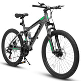 Ecarpat Mountain Bike with 24/26/27 Inch Wheels - 21-Speed, Full Suspension, Disc Brakes, Carbon Steel Frame