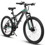 Ecarpat Mountain Bike with 24/26/27 Inch Wheels - 21-Speed, Full Suspension, Disc Brakes, Carbon Steel Frame