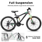 Ecarpat Mountain Bike with 24/26/27 Inch Wheels - 21-Speed, Full Suspension, Disc Brakes, Carbon Steel Frame