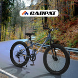 S24109 Elecony 24 Inch Fat Tire Bike Adult/Youth Full Shimano 7 Speeds Mountain Bike, Dual Disc Brake, High - Carbon Steel Frame, Front Suspension, Mountain Trail Bike, Urban Commuter City Bicycle - Evolvate Pro