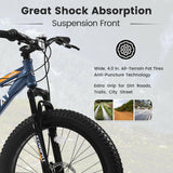 S24109 Elecony 24 Inch Fat Tire Bike Adult/Youth Full Shimano 7 Speeds Mountain Bike, Dual Disc Brake, High - Carbon Steel Frame, Front Suspension, Mountain Trail Bike, Urban Commuter City Bicycle - Evolvate Pro