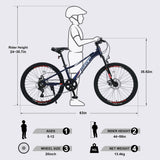 Mountain Bike for Girls and Boys Mountain 24 inch shimano 7-Speed bike - Evolvate Pro