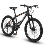 S24102 24 Inch Mountain Bike Boys Girls, Steel Frame, Shimano 21 Speed Mountain Bicycle with Daul Disc Brakes and Front Suspension MTB - Evolvate Pro