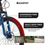 S24102 24 Inch Mountain Bike Boys Girls, Steel Frame, Shimano 21 Speed Mountain Bicycle with Daul Disc Brakes and Front Suspension MTB - Evolvate Pro