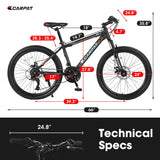 S24102 24 Inch Mountain Bike Boys Girls, Steel Frame, Shimano 21 Speed Mountain Bicycle with Daul Disc Brakes and Front Suspension MTB - Evolvate Pro