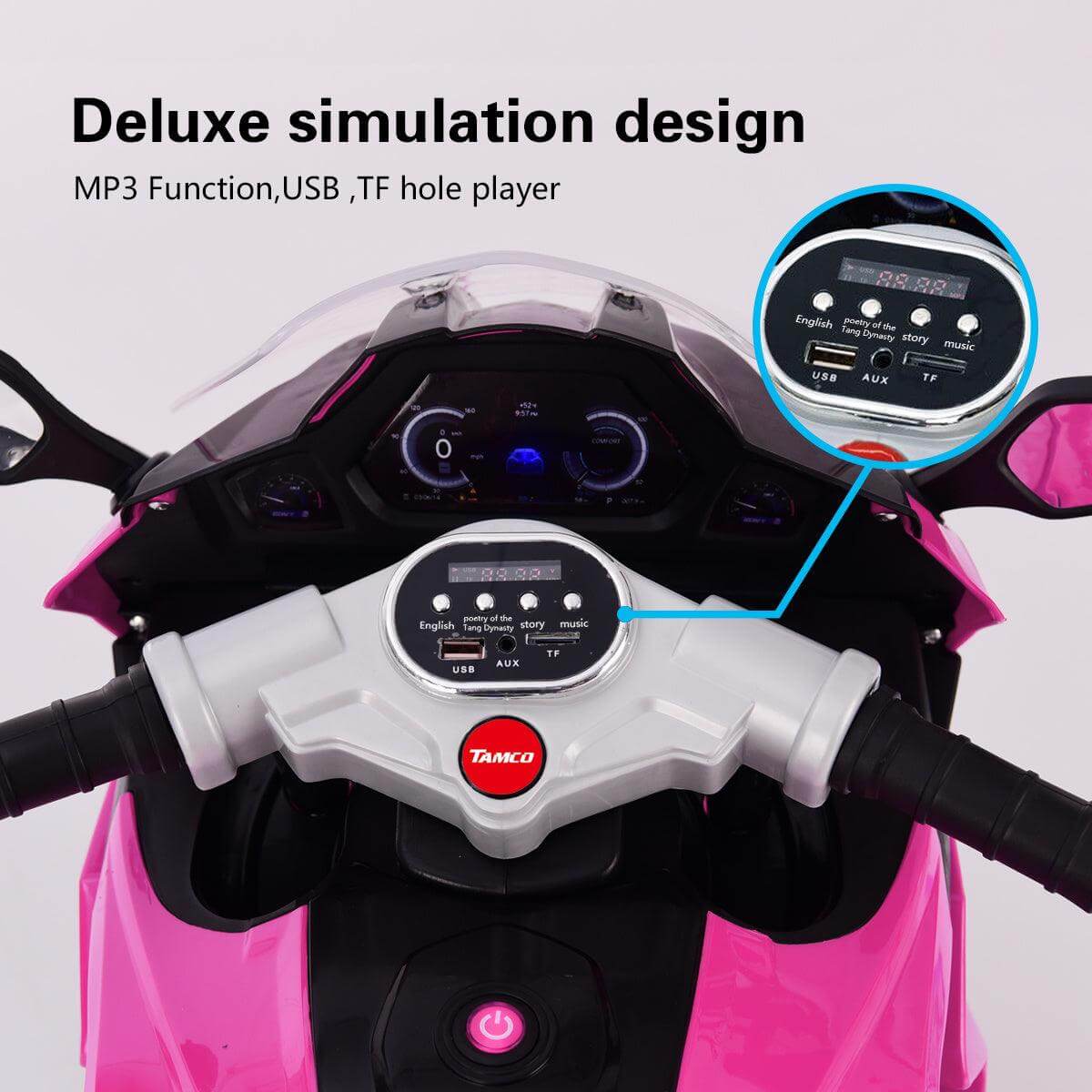 12V Girls Electric Motorcycle, Battery Rechargeable 3 Wheels With Light Wheels - Evolvate Pro