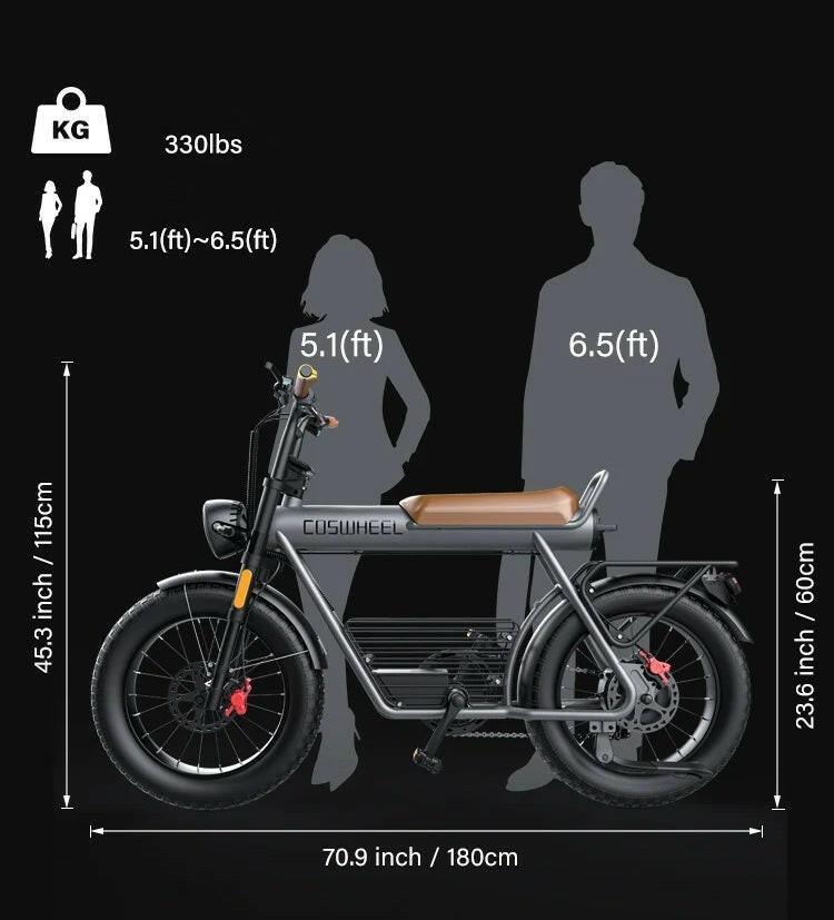 COSWHEEL CT20 Off Road Fat Tires 1000W Lithium Battery Fat Tire Powerful E - Bike - Evolvate Pro