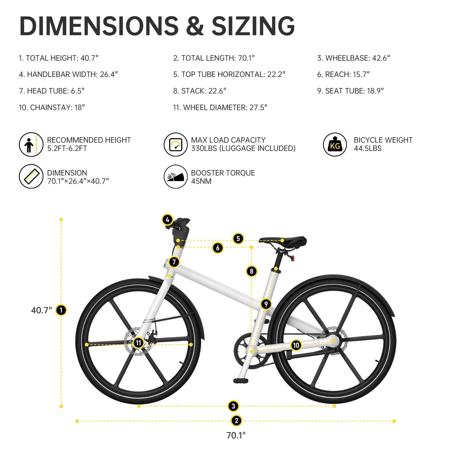 EcoRide White Commuter E-Bike - Aluminum Alloy Frame 350W