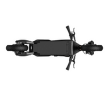 Top view of a Panther ES800 Super Electric Scooter by Evolvate Pro in black, showcasing its saddle, handlebars, and wide off-road tires. The scooter features a sturdy frame and is equipped with suspension and disc brakes. This dual motor electric scooter boasts 3000W of power, reaching speeds up to 37.3 MPH with a range of 31 miles.
