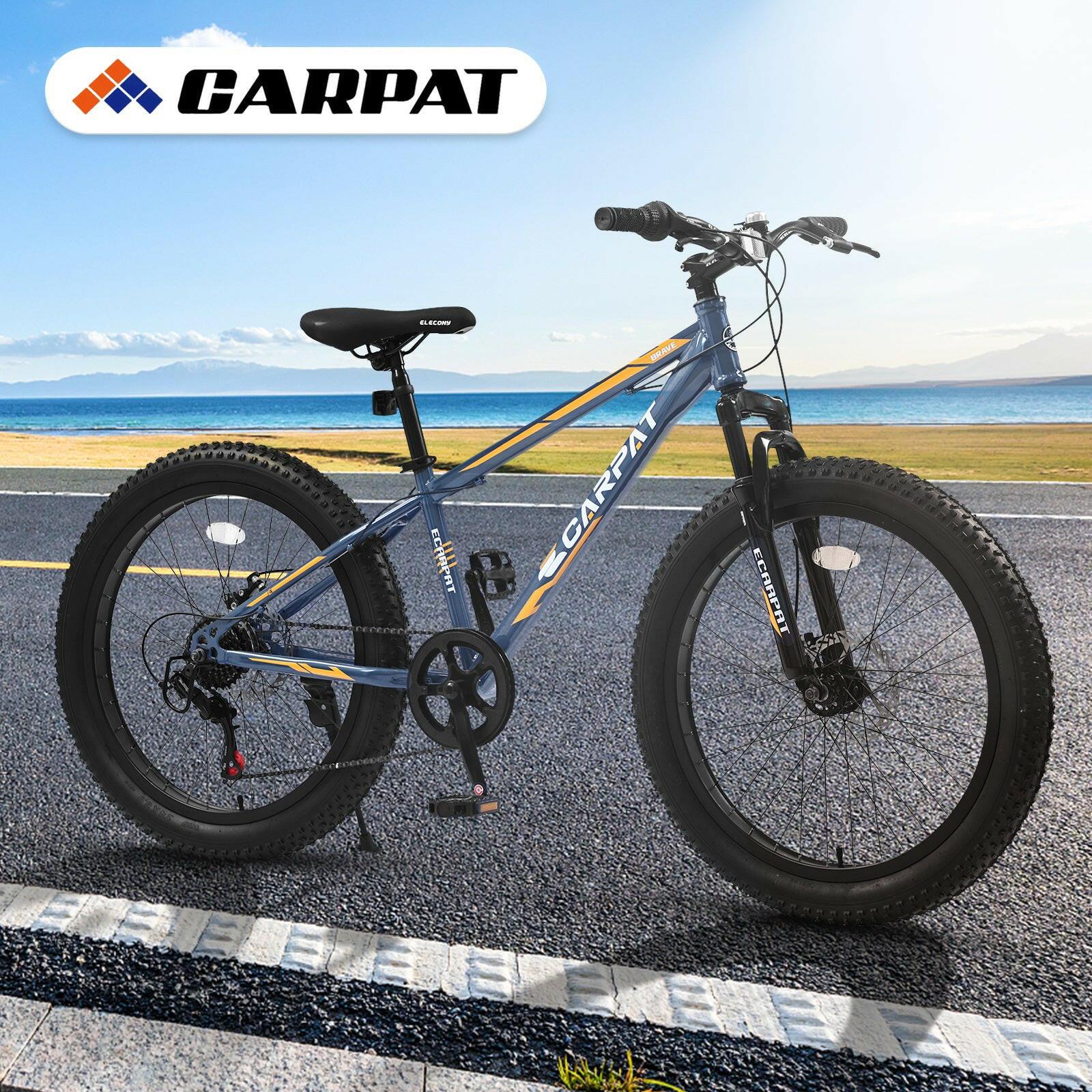 S24109 Elecony 24 Inch Fat Tire Bike Adult/Youth Full Shimano 7 Speeds Mountain Bike, Dual Disc Brake, High - Carbon Steel Frame, Front Suspension, Mountain Trail Bike, Urban Commuter City Bicycle - Evolvate Pro