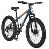 S24109 Elecony 24 Inch Fat Tire Bike Adult/Youth Full Shimano 7 Speeds Mountain Bike, Dual Disc Brake, High - Carbon Steel Frame, Front Suspension, Mountain Trail Bike, Urban Commuter City Bicycle - Evolvate Pro
