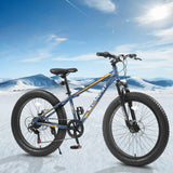 S24109 Elecony 24 Inch Fat Tire Bike Adult/Youth Full Shimano 7 Speeds Mountain Bike, Dual Disc Brake, High - Carbon Steel Frame, Front Suspension, Mountain Trail Bike, Urban Commuter City Bicycle - Evolvate Pro