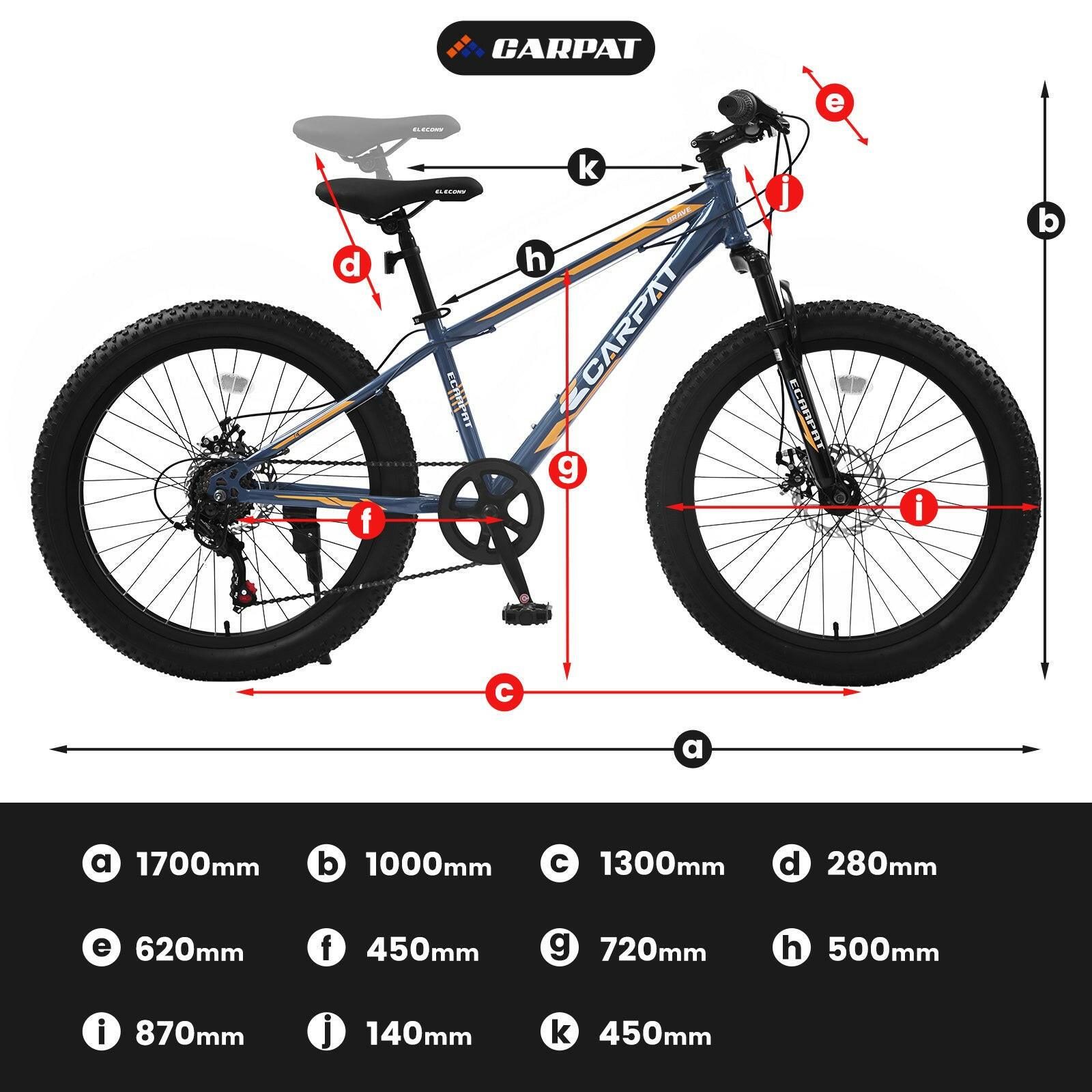 S24109 Elecony 24 Inch Fat Tire Bike Adult/Youth Full Shimano 7 Speeds Mountain Bike, Dual Disc Brake, High - Carbon Steel Frame, Front Suspension, Mountain Trail Bike, Urban Commuter City Bicycle - Evolvate Pro
