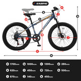 S24109 Elecony 24 Inch Fat Tire Bike Adult/Youth Full Shimano 7 Speeds Mountain Bike, Dual Disc Brake, High - Carbon Steel Frame, Front Suspension, Mountain Trail Bike, Urban Commuter City Bicycle - Evolvate Pro