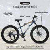 S24109 Elecony 24 Inch Fat Tire Bike Adult/Youth Full Shimano 7 Speeds Mountain Bike, Dual Disc Brake, High - Carbon Steel Frame, Front Suspension, Mountain Trail Bike, Urban Commuter City Bicycle - Evolvate Pro