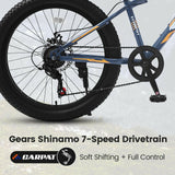S24109 Elecony 24 Inch Fat Tire Bike Adult/Youth Full Shimano 7 Speeds Mountain Bike, Dual Disc Brake, High - Carbon Steel Frame, Front Suspension, Mountain Trail Bike, Urban Commuter City Bicycle - Evolvate Pro