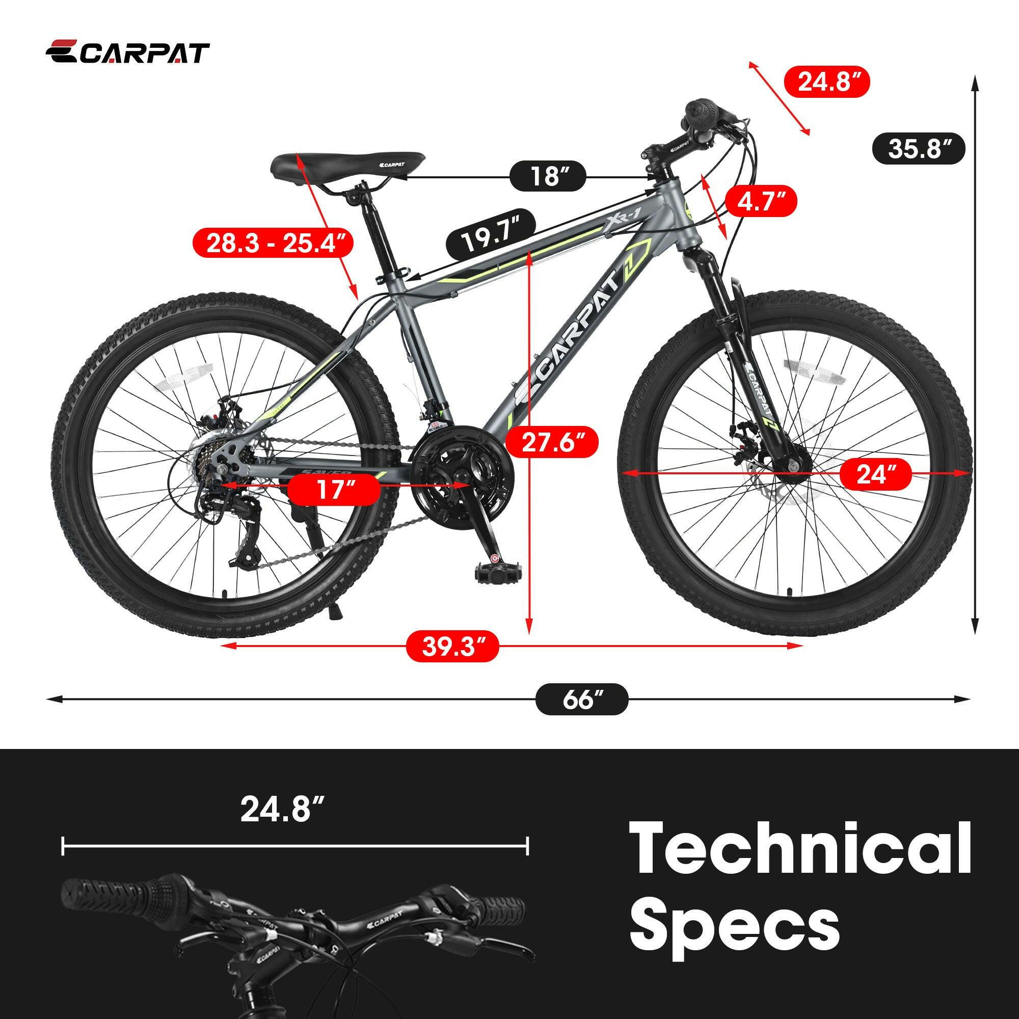 S24102 24 Inch Mountain Bike Boys Girls, Steel Frame, Shimano 21 Speed Mountain Bicycle with Daul Disc Brakes and Front Suspension MTB - Evolvate Pro