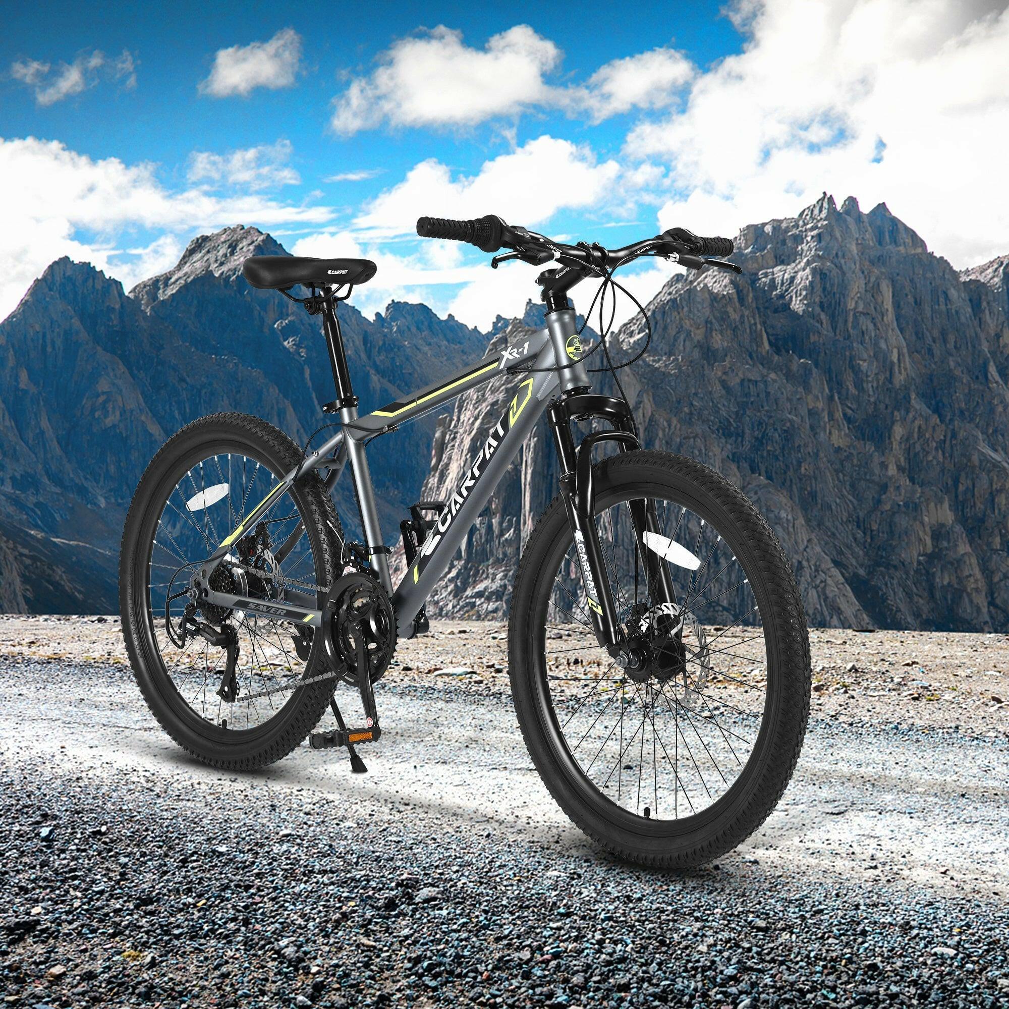 S24102 24 Inch Mountain Bike Boys Girls, Steel Frame, Shimano 21 Speed Mountain Bicycle with Daul Disc Brakes and Front Suspension MTB - Evolvate Pro