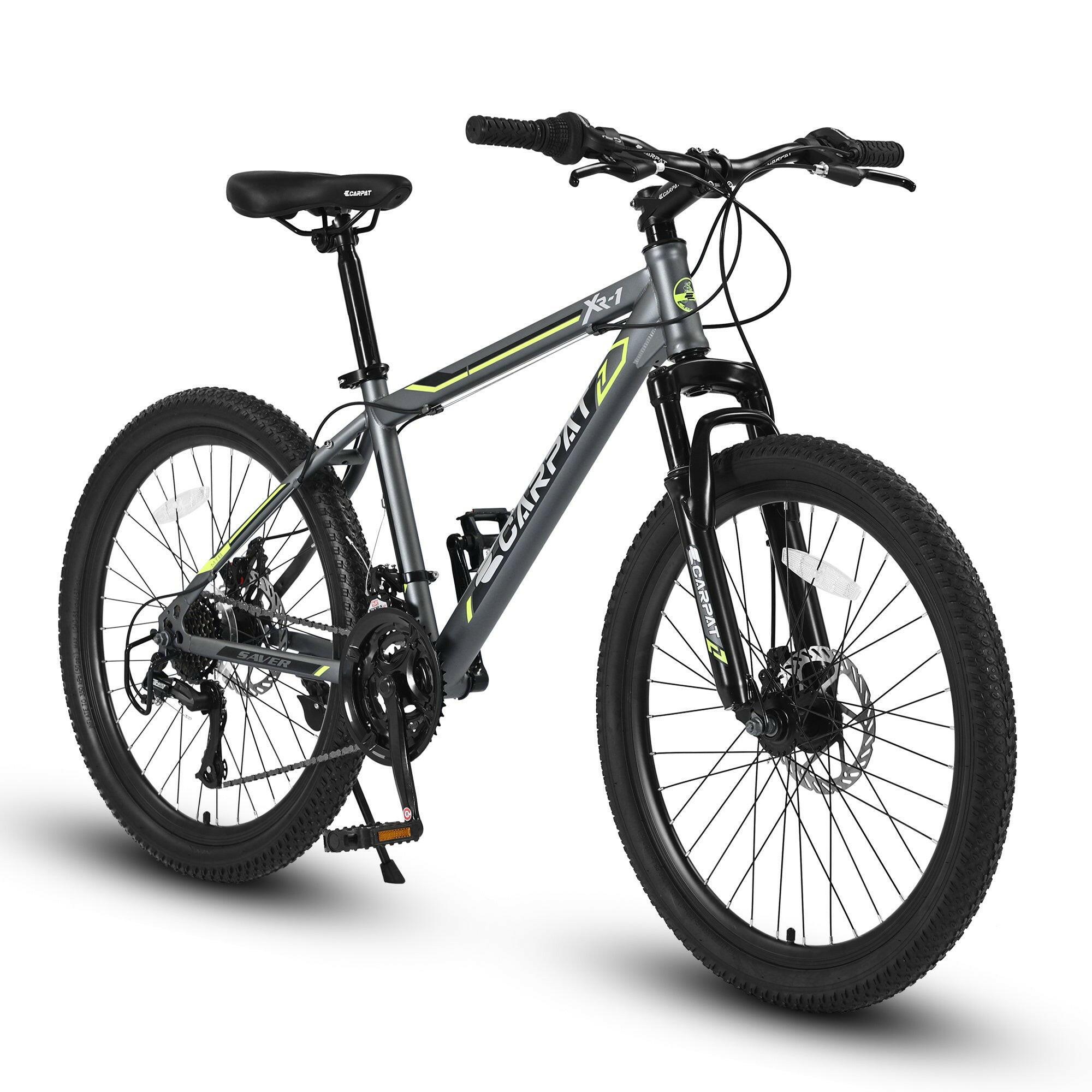 S24102 24 Inch Mountain Bike Boys Girls, Steel Frame, Shimano 21 Speed Mountain Bicycle with Daul Disc Brakes and Front Suspension MTB - Evolvate Pro