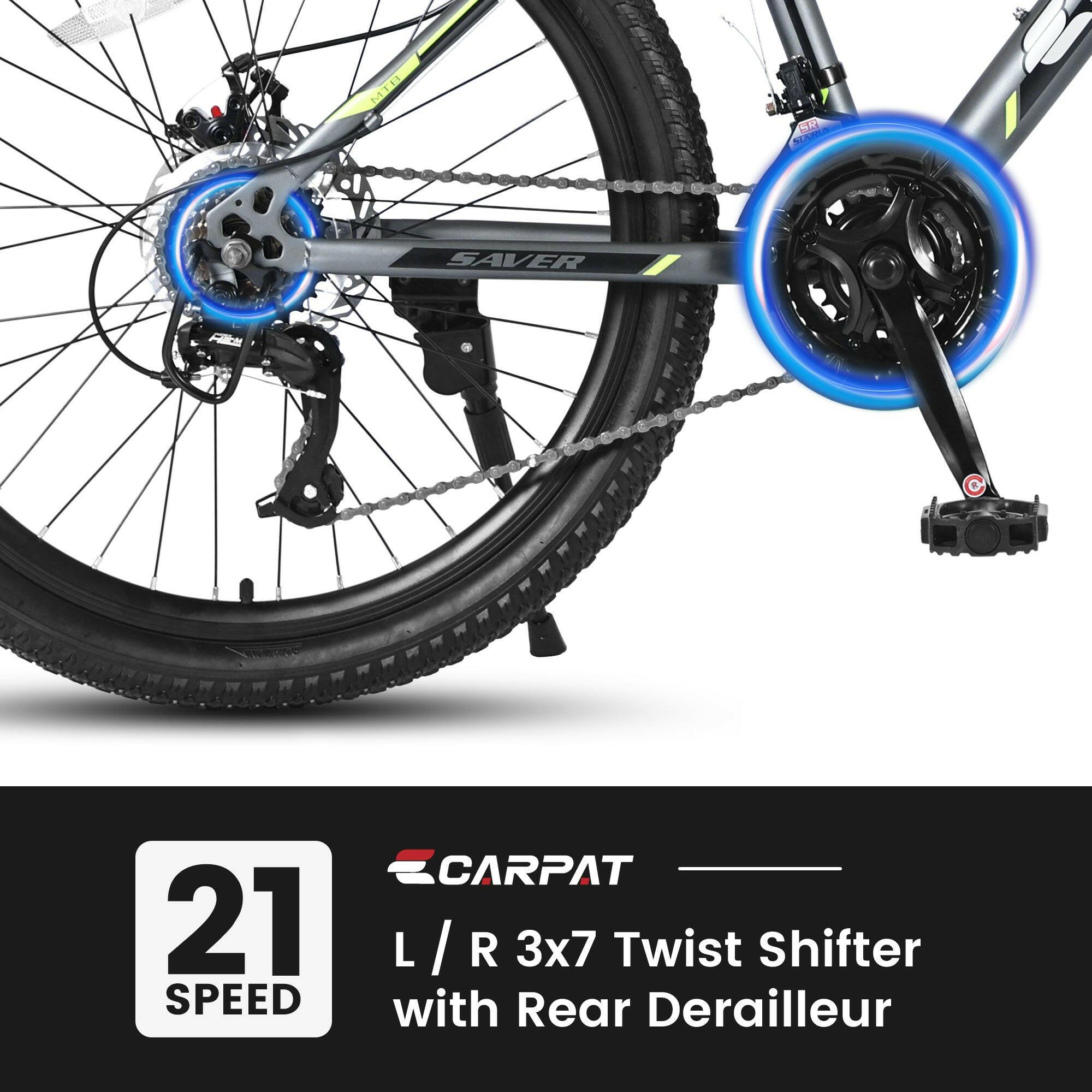S24102 24 Inch Mountain Bike Boys Girls, Steel Frame, Shimano 21 Speed Mountain Bicycle with Daul Disc Brakes and Front Suspension MTB - Evolvate Pro