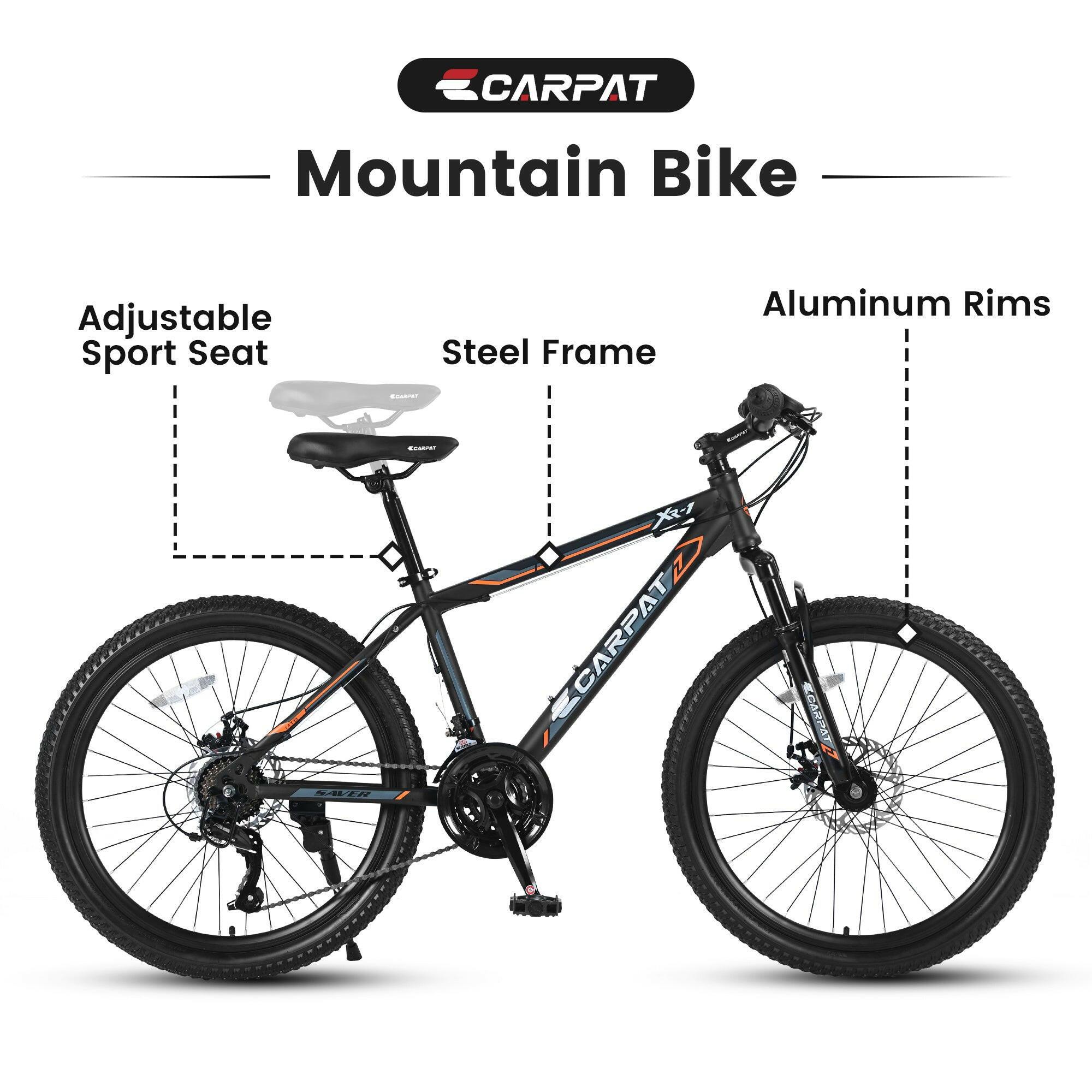 S24102 24 Inch Mountain Bike Boys Girls, Steel Frame, Shimano 21 Speed Mountain Bicycle with Daul Disc Brakes and Front Suspension MTB - Evolvate Pro