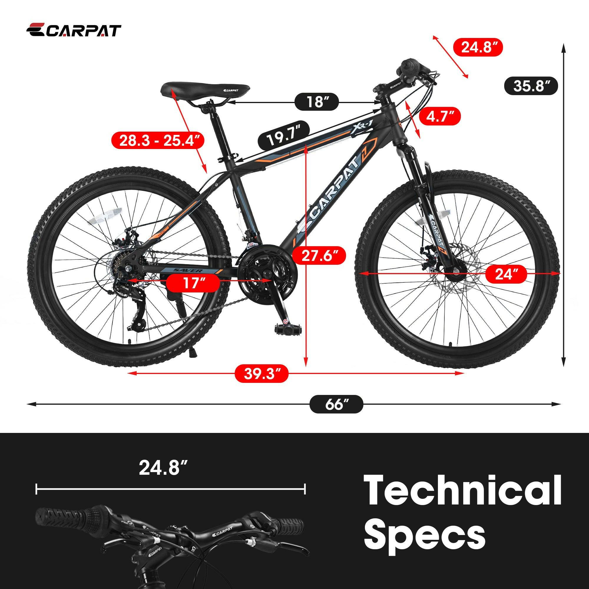 S24102 24 Inch Mountain Bike Boys Girls, Steel Frame, Shimano 21 Speed Mountain Bicycle with Daul Disc Brakes and Front Suspension MTB - Evolvate Pro